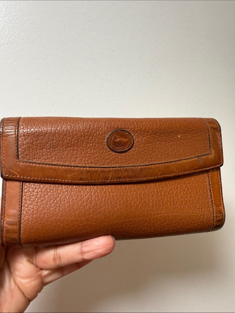 Vintage Dooney & Bourke Cognac Pebble Leather Wallet Clutch